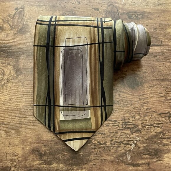 J Jerry Garcia Tie Paris In The Rain Collection 31 Gray Gold Green Silk Necktie - Picture 2 of 7